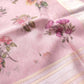 Pink Linen Saree with Digital Floral Print and Zari Border