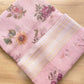 Pink Linen Saree with Digital Floral Print and Zari Border