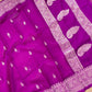 Purple Banarasi Pure Khaddi Chiffon Allover Silver Zari Buti Handloom Saree