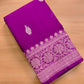 Purple Banarasi Pure Khaddi Chiffon Allover Silver Zari Buti Handloom Saree