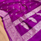 Purple Banarasi Pure Khaddi Chiffon Allover Silver Zari Buti Handloom Saree