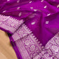 Purple Banarasi Pure Khaddi Chiffon Allover Silver Zari Buti Handloom Saree