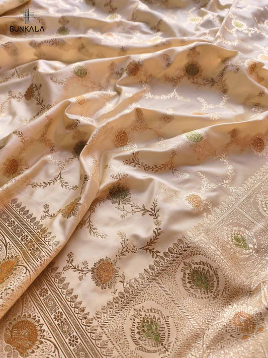 Off White Mashru Silk Meenakari Jaal Design Weaved Banarasi Saree