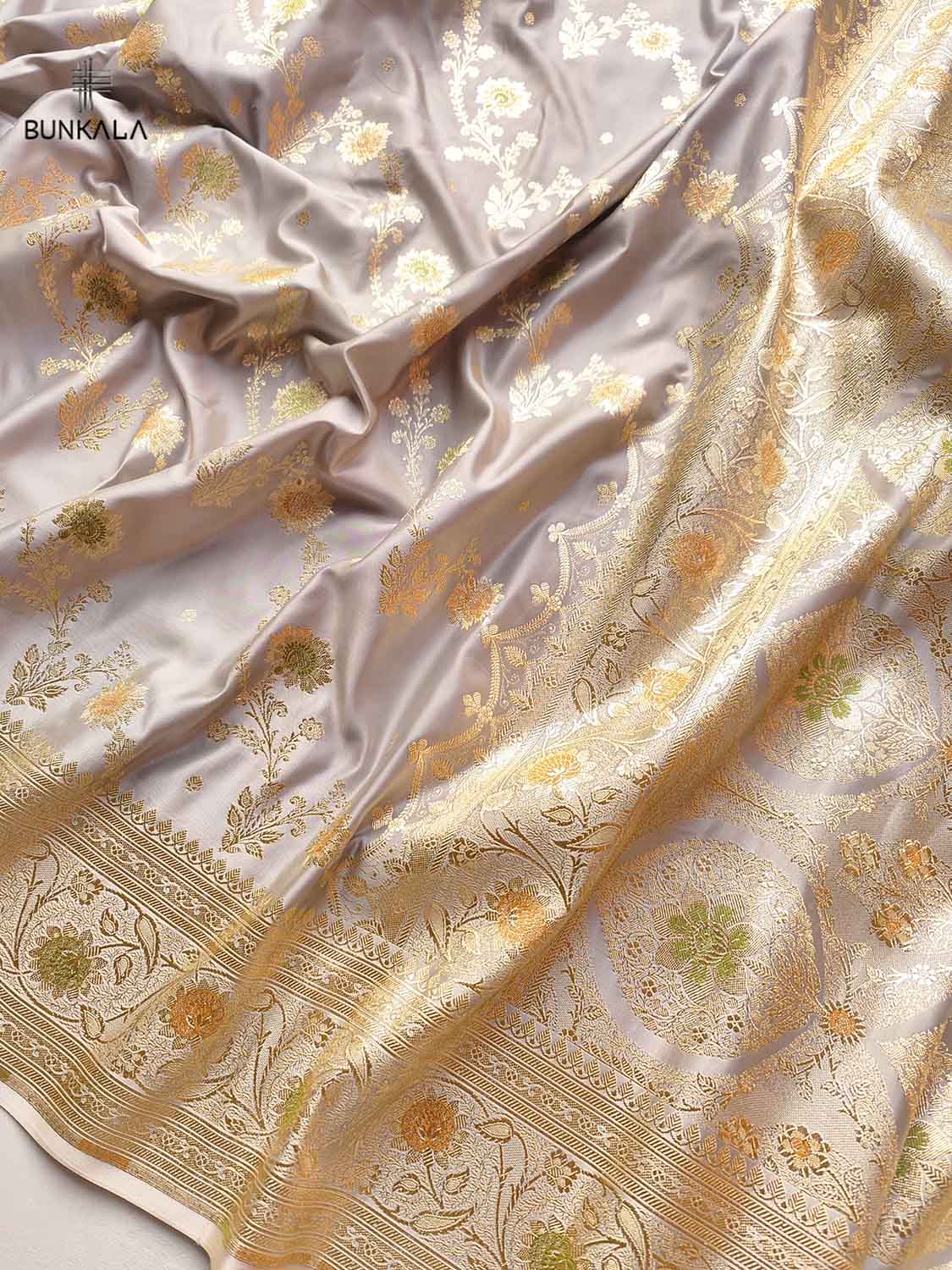 Grey Mashru Silk Meenakari Jaal Design Weaved Banarasi Saree