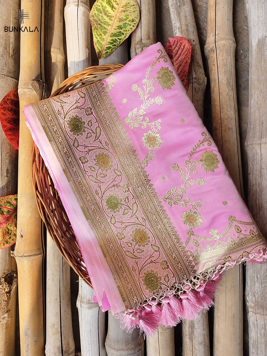 Buy Kalapushpi Self Design Banarasi Satin, Pure Silk Pink Sarees Online @  Best Price In India | Flipkart.com