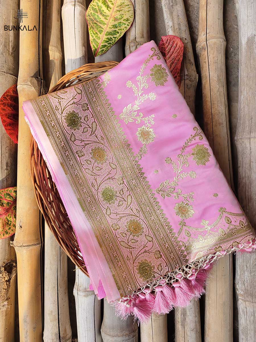 Pink Mashru Silk Meenakari Jaal Design Weaved Banarasi Saree