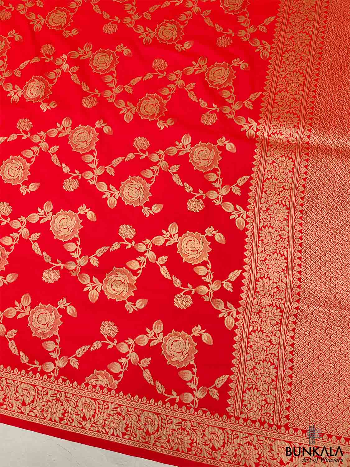Red Floral Jaal Design Banarasi Silk Saree