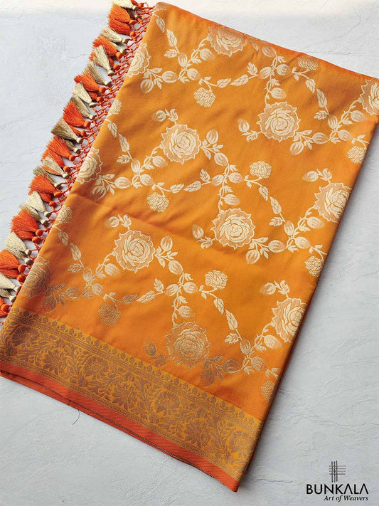 Orange Floral Jaal Design Banarasi Silk Saree