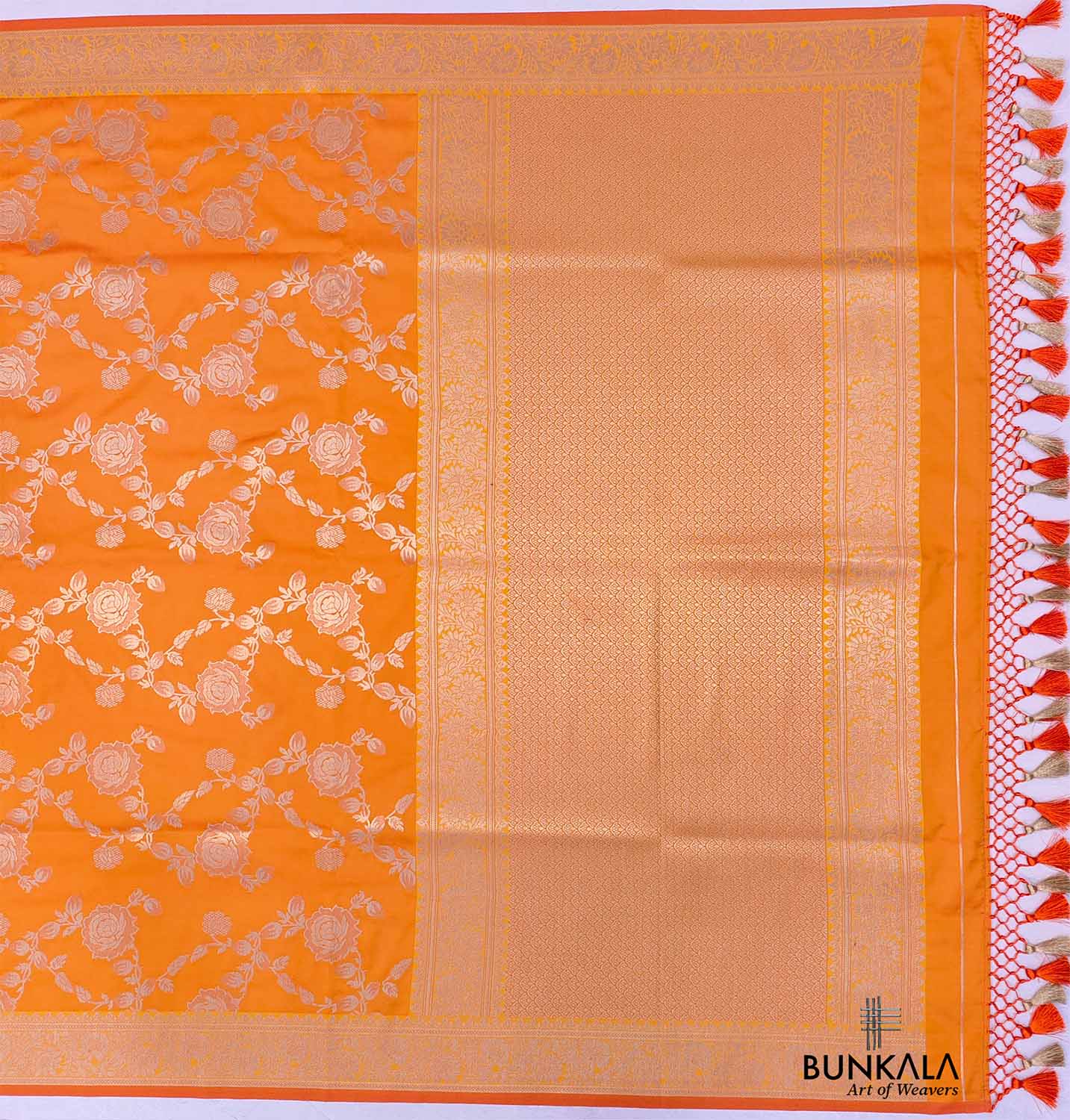 Orange Floral Jaal Design Banarasi Silk Saree