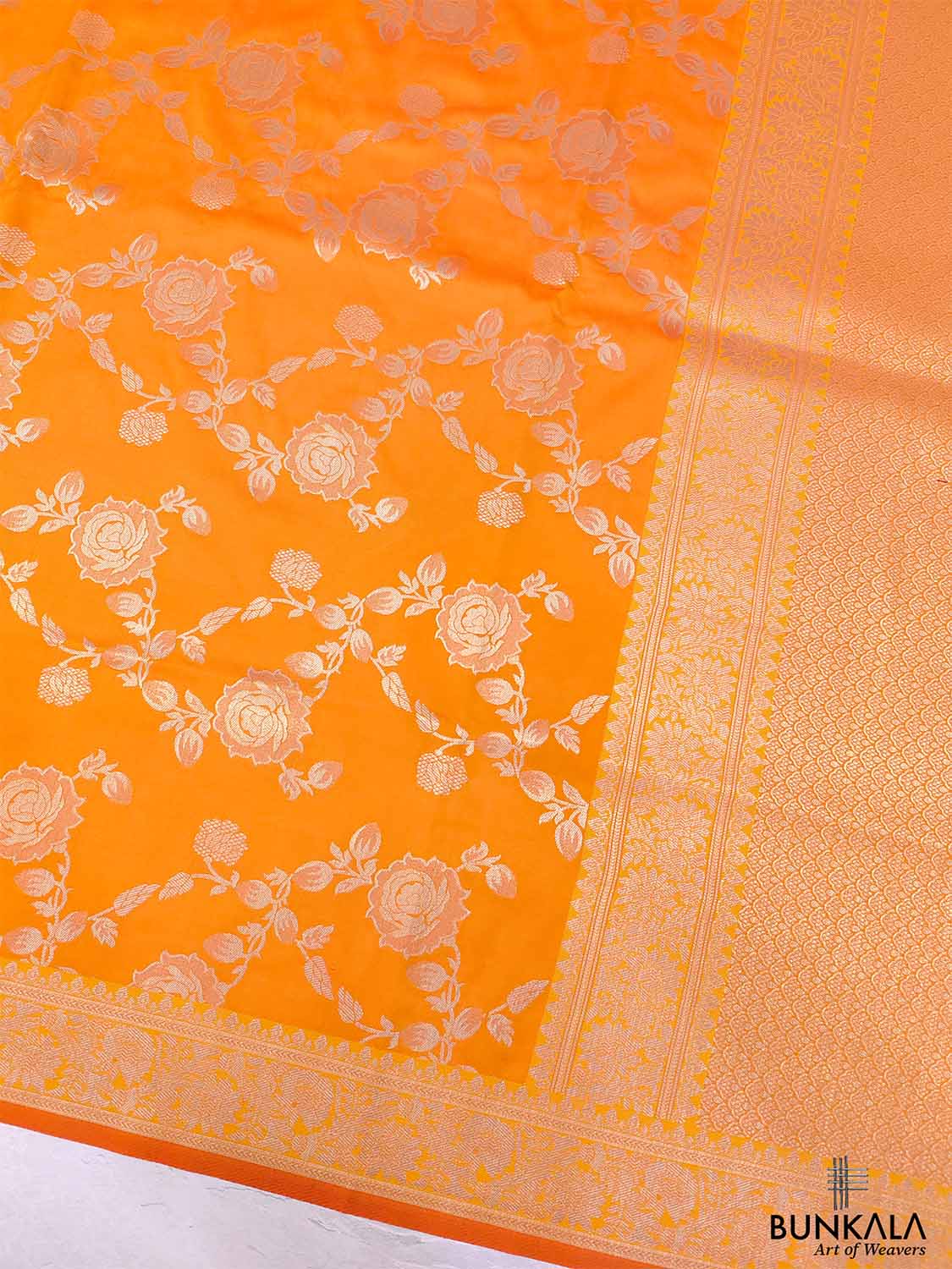 Orange Floral Jaal Design Banarasi Silk Saree