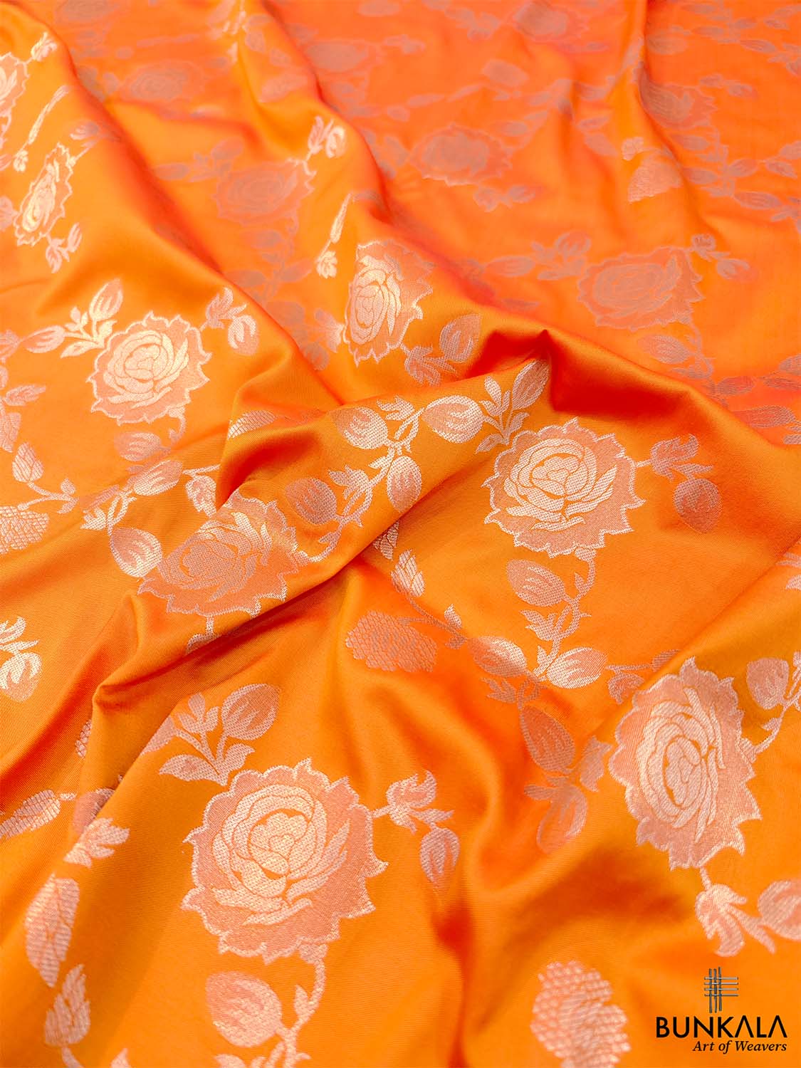 Orange Floral Jaal Design Banarasi Silk Saree