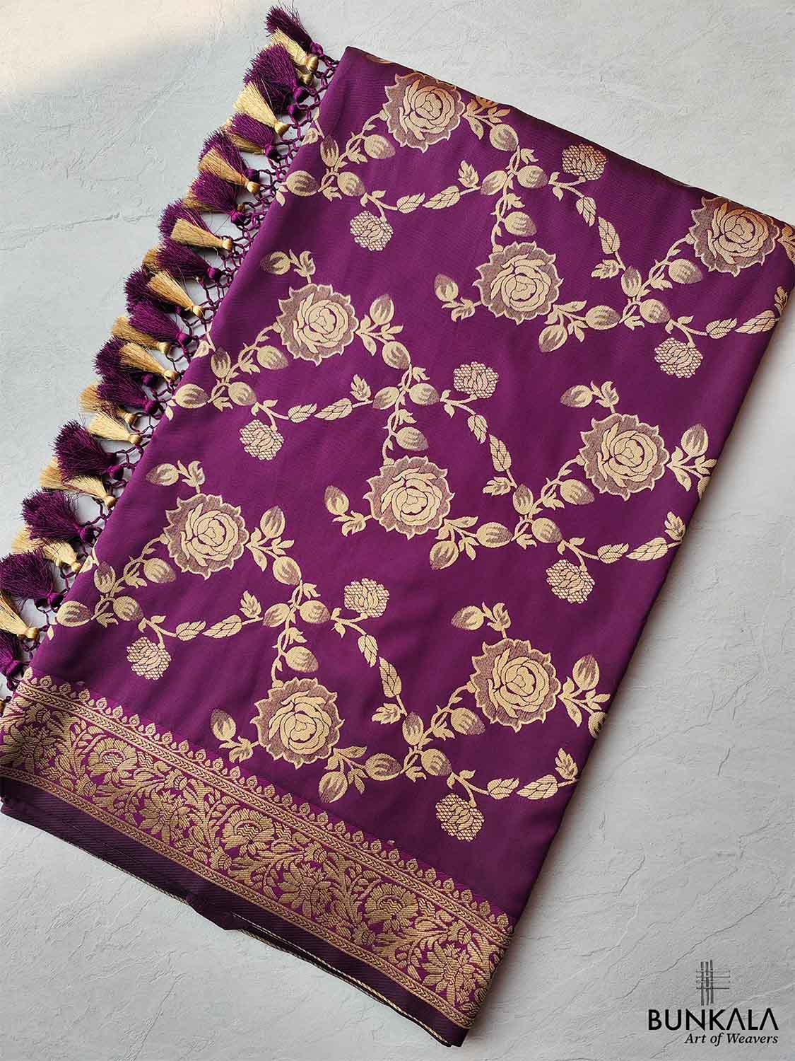 Purple Floral Jaal Design Banarasi Silk Saree