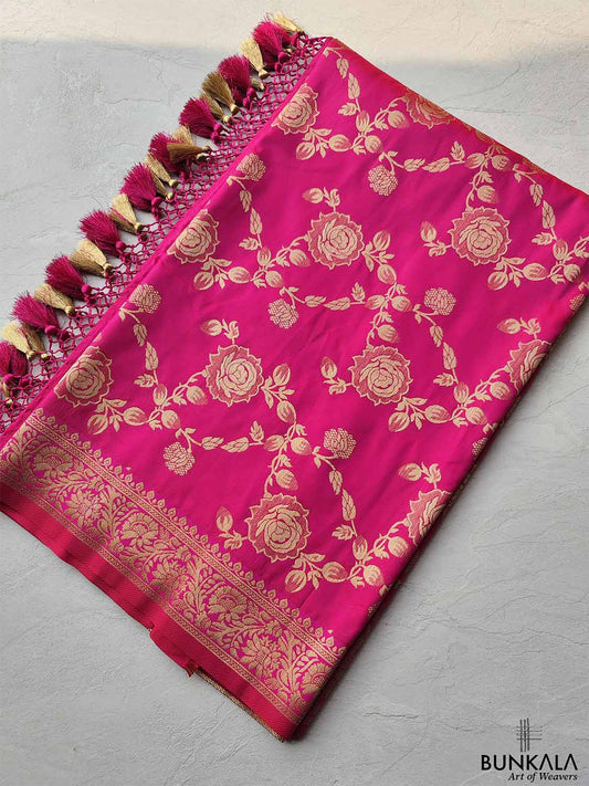 Pink Floral Jaal Design Banarasi Silk Saree