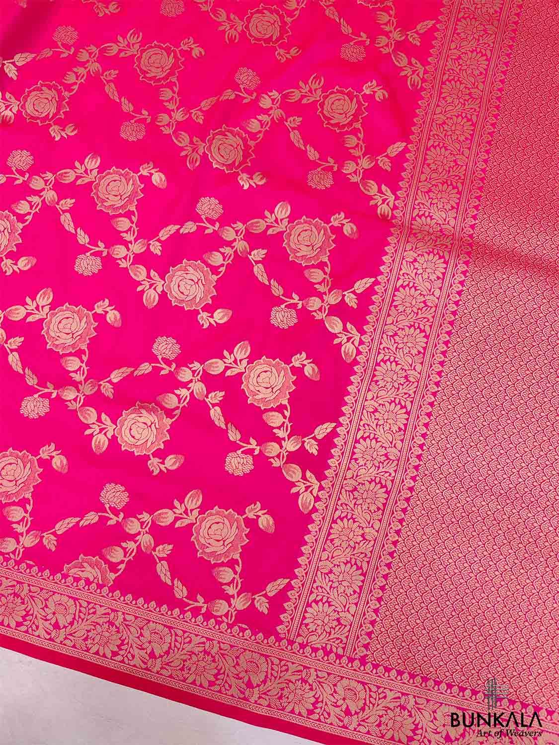 Pink Floral Jaal Design Banarasi Silk Saree