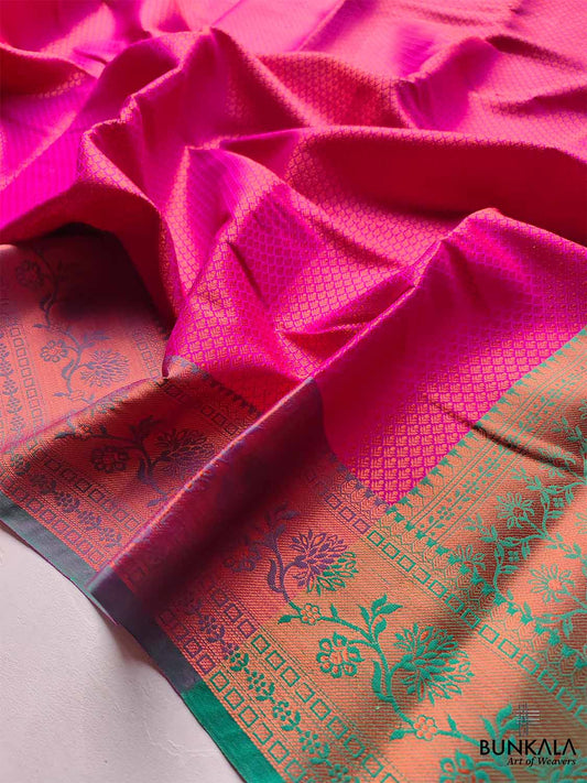 Pink Kanjivaram Silk Saree with Contrast Border