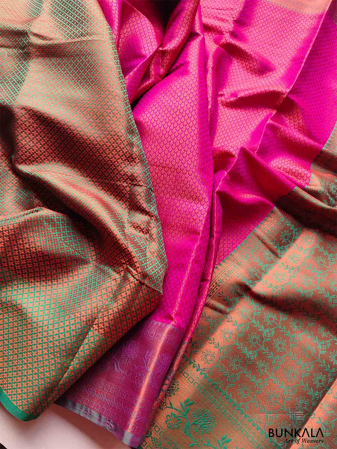 Pink Kanjivaram Silk Saree with Contrast Border