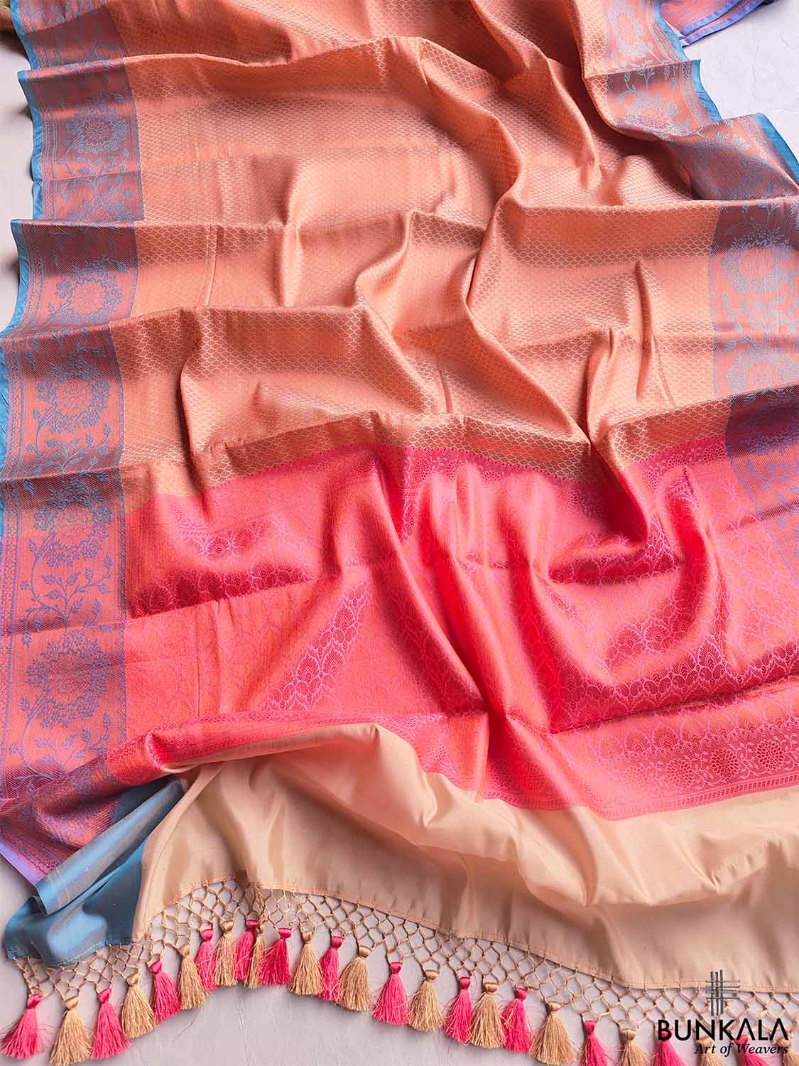 Cream Kanjivaram Silk Saree with Contrast Border