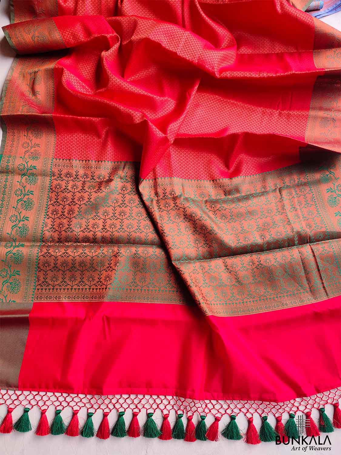 Red Kanjivaram Silk Saree with Contrast Border