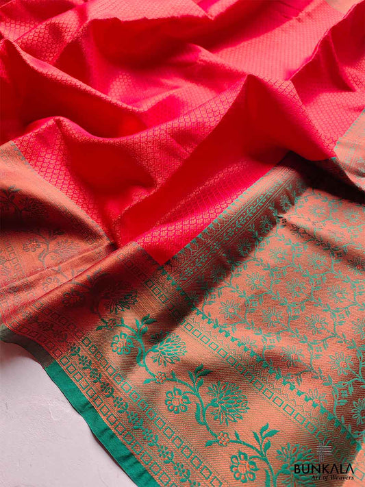 Red Kanjivaram Silk Saree with Contrast Border