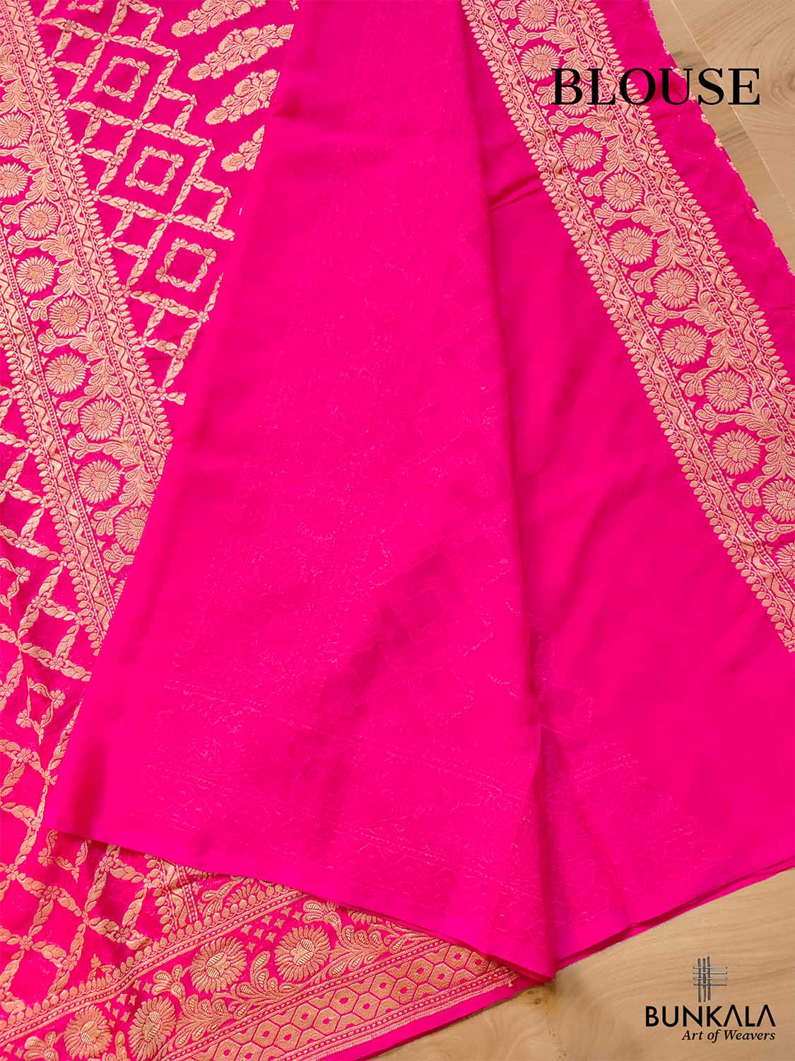 Pink Pure Khaddi Georgette Handloom Jaal Design Banarasi Saree