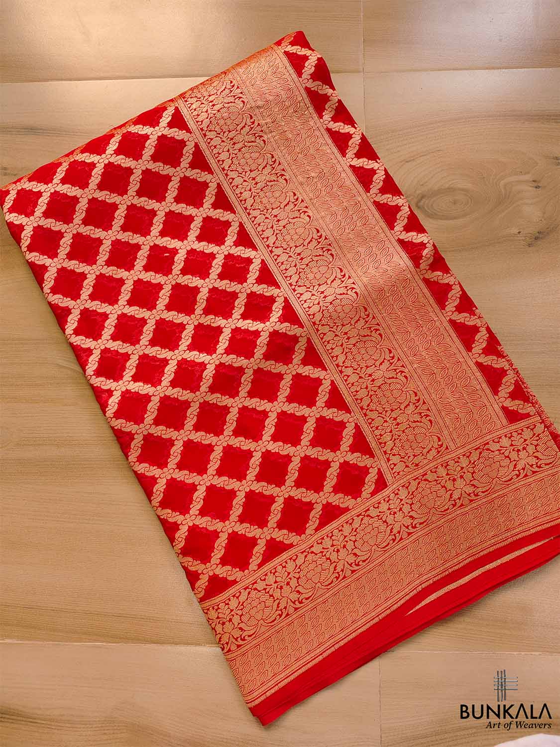 Red Pure Khaddi Georgette Handloom Jaal Design Banarasi Saree