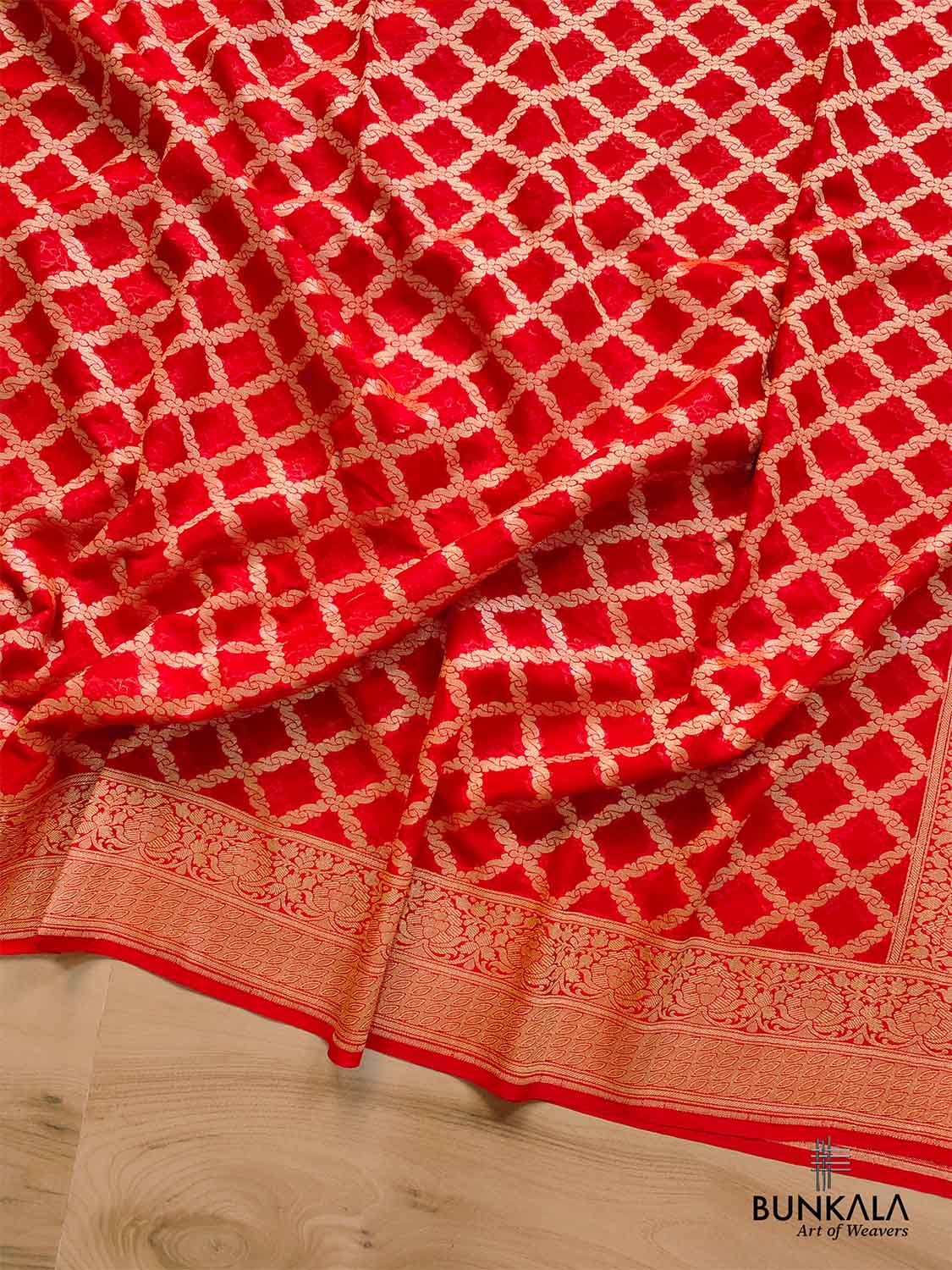 Red Pure Khaddi Georgette Handloom Jaal Design Banarasi Saree