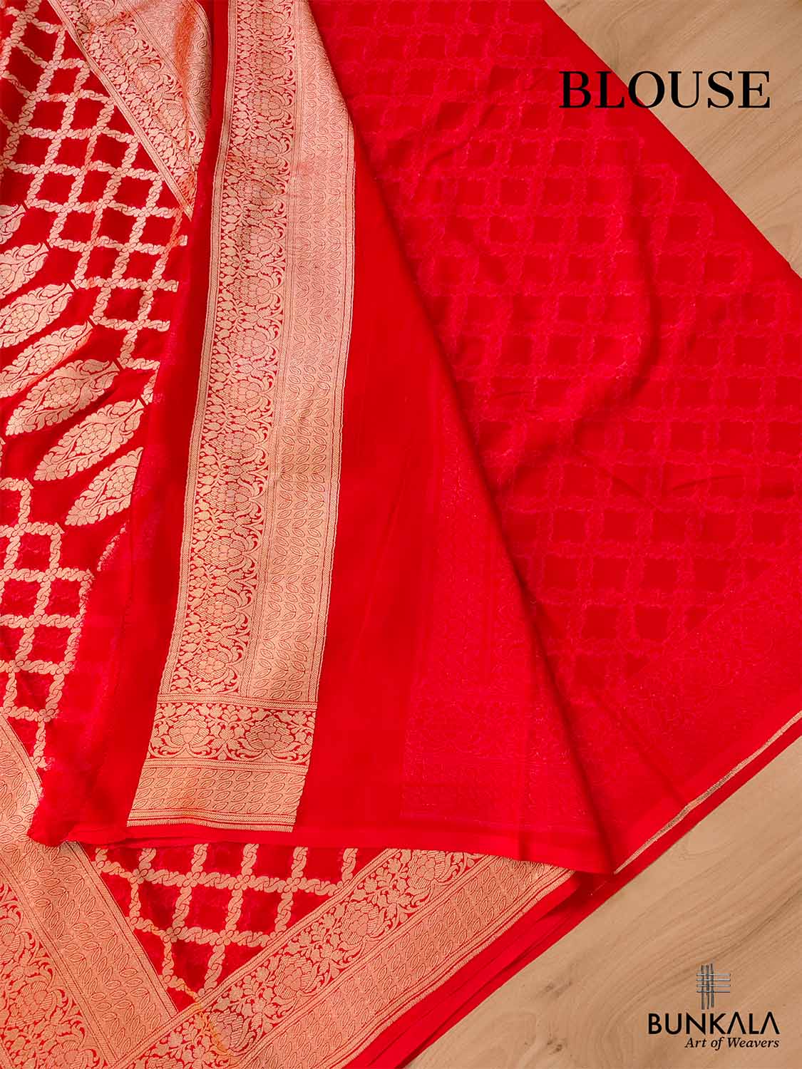 Red Pure Khaddi Georgette Handloom Jaal Design Banarasi Saree