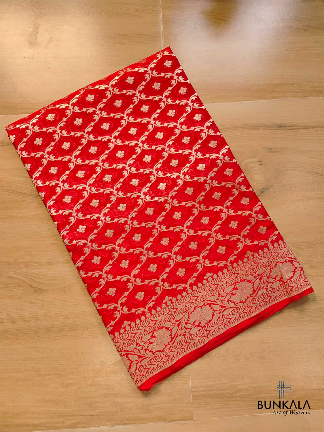 Red Pure Khaddi Georgette Handloom Jaal Design Banarasi Saree