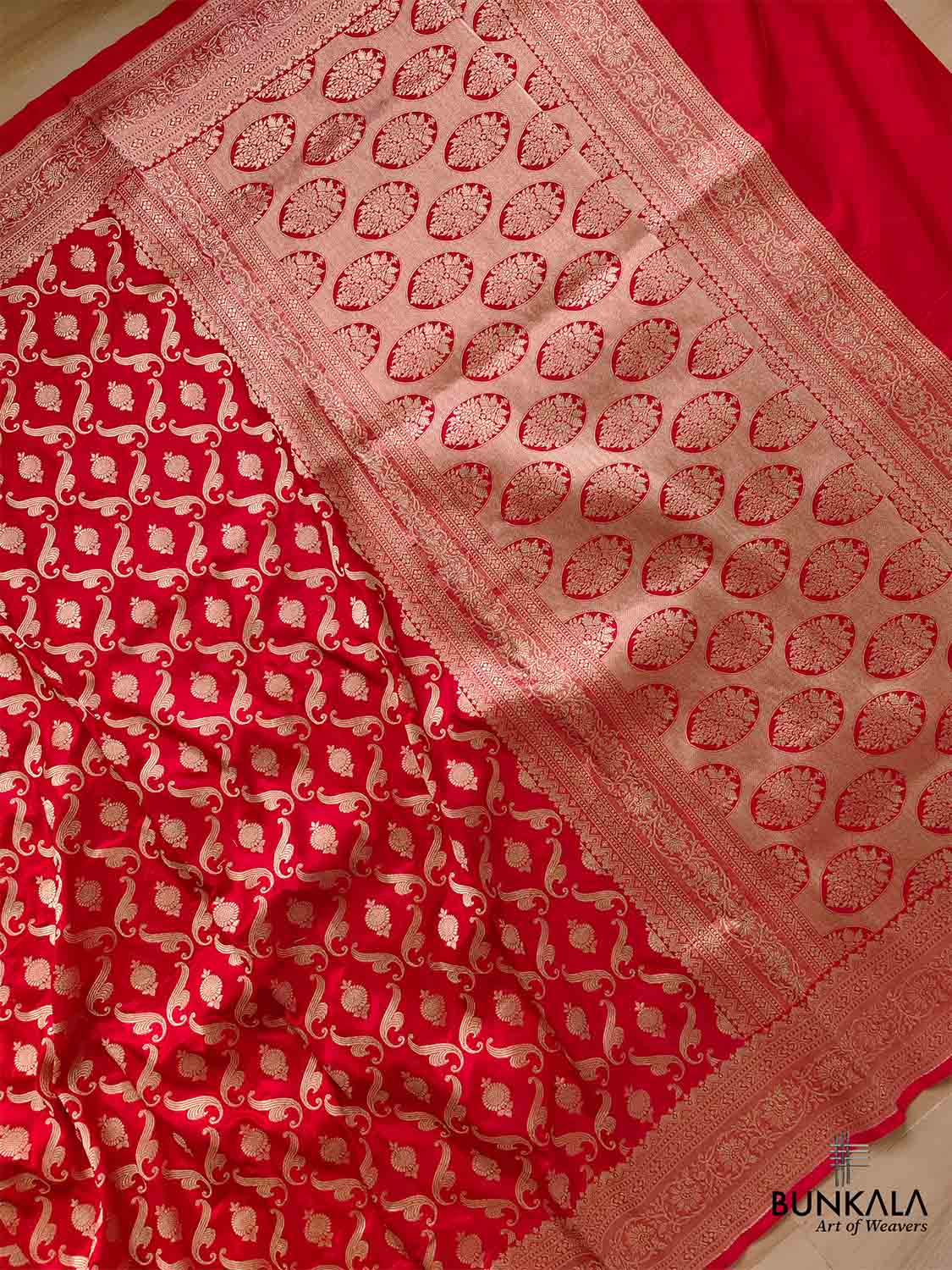 Red Pure Katan Silk Jaal Design Handloom Banarasi Saree