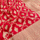 Red Pure Katan Silk Jaal Design Handloom Banarasi Saree