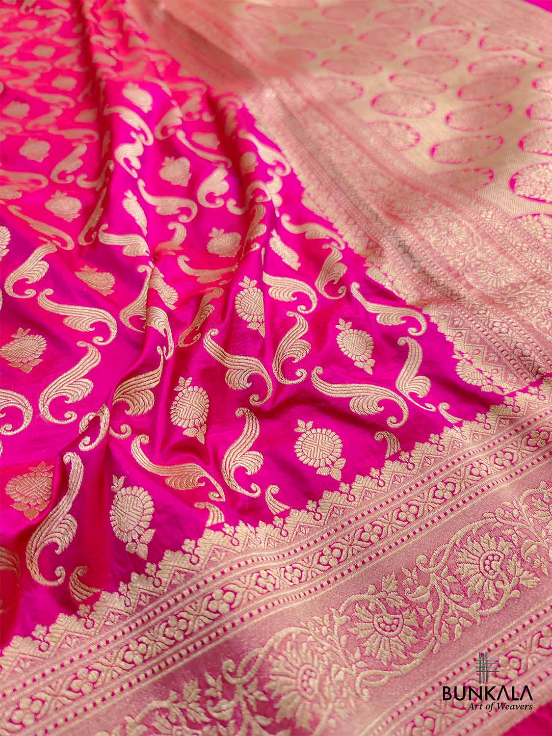 Pink Pure Katan Silk Jaal Design Handloom Banarasi Saree