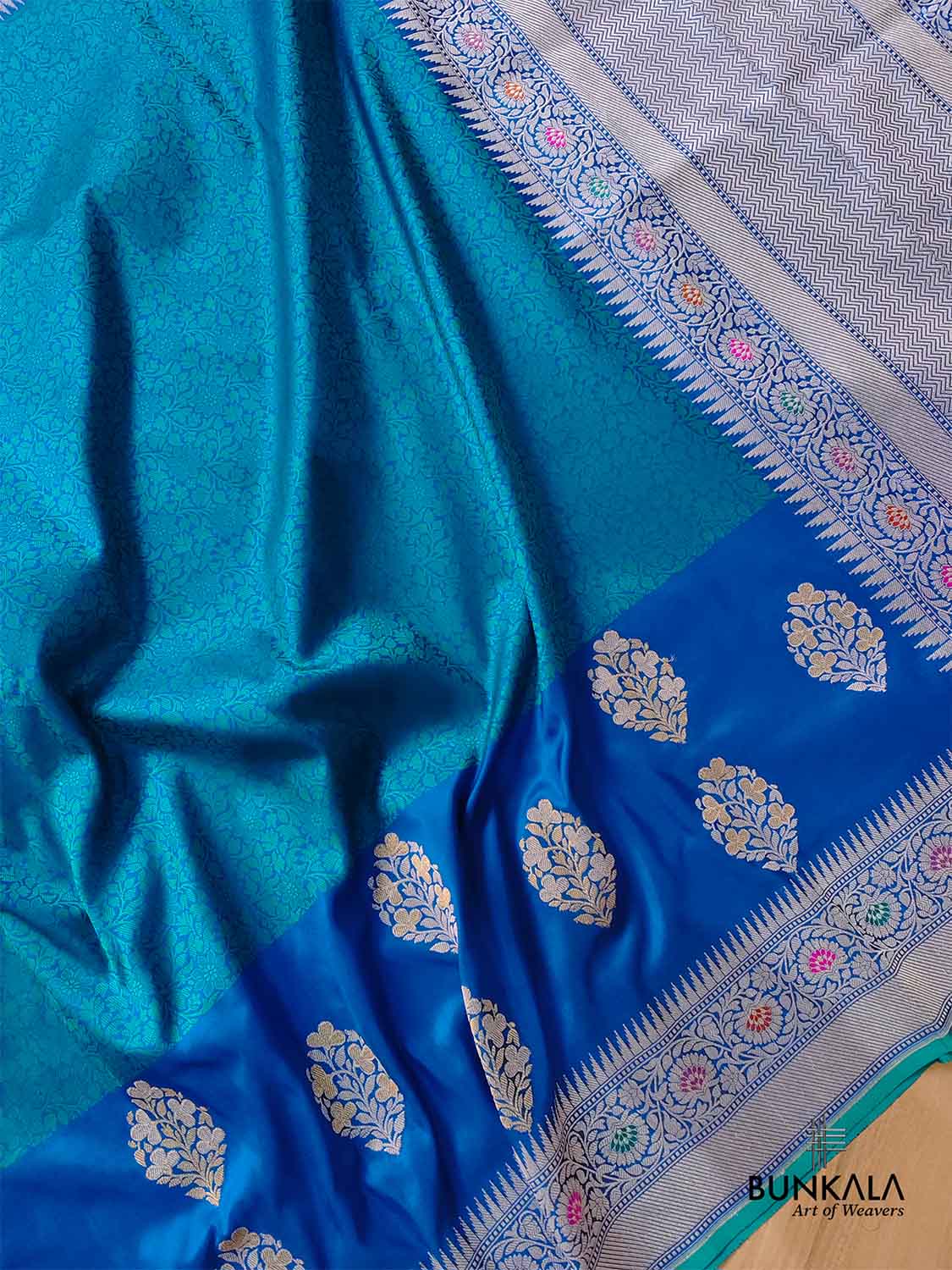 Blue Pure Katan Silk Tanchui Handloom Meenakari Banarasi Saree