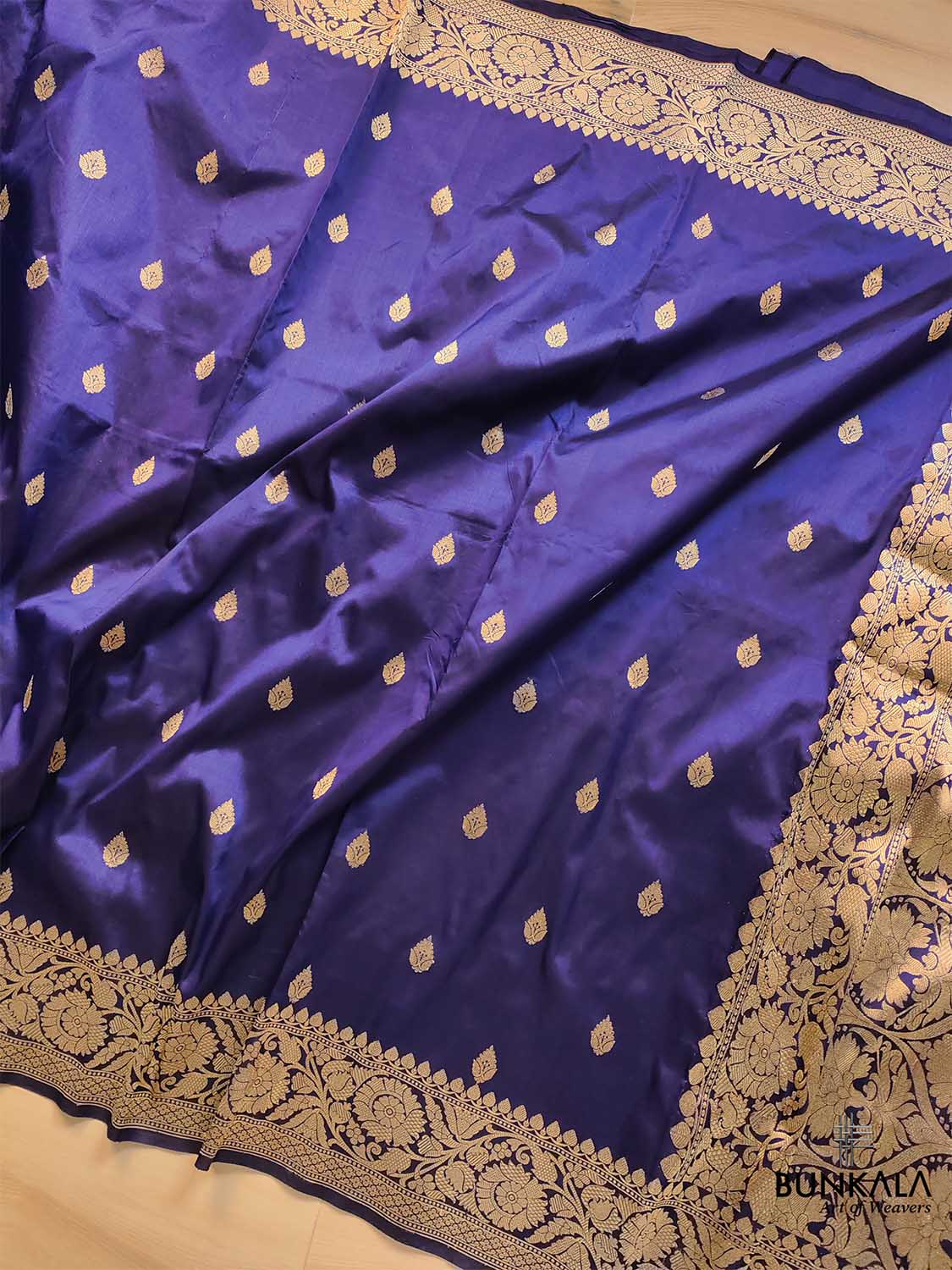 Purple Pure Katan Silk Handloom Allover Small Buti Design Banarasi Saree