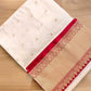 Off White Pure Katan Silk Handloom Allover Small Buti Design Banarasi Saree with Red Contrast Border