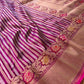 Purple Pure Katan Silk Handloom Sona Rupa Meenakari Stripe Design Banarasi Saree