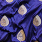Blue Pure Katan Silk Handloom Big Buta Sona Rupa Banarasi Saree