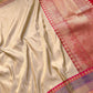 Stunning Handcrafted Beige Golden Pure Tissue Katan Silk Allover Small Buti Banarasi Saree with Contrast Border