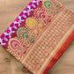 Intricately Woven Purple Pure Katan Silk Handloom Silver Zari Geometric Jaal Banarasi Saree with Meenakari Kadwa Border