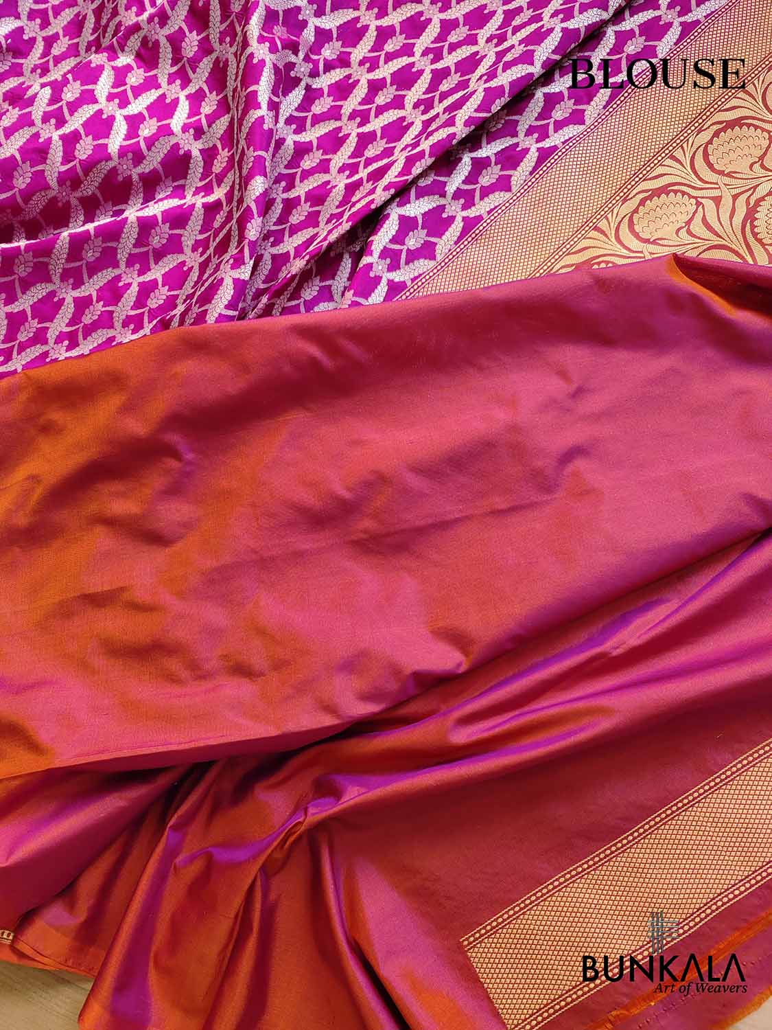 Intricately Woven Purple Pure Katan Silk Handloom Silver Zari Geometric Jaal Banarasi Saree with Meenakari Kadwa Border