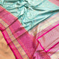 A Touch of Royalty Light Blue Pure Katan Silk Handloom Sona Rupa Allover Small Buti Banarasi Saree with Meenakari Border