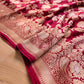 Bridal Bliss Maroon Pure Katan Silk Handloom Sona Rupa Kadwa Jangla Banarasi Saree