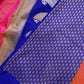 Vibrant Pink Shot Color Pure Katan Silk Handloom Checks Design Allover Buti Banarasi Saree with Blue Contrast Border