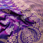 Luxurious Purple Pure Katan Silk Handloom Kadwa Weaved Gold and Silver Zari Floral Design Banarasi Saree